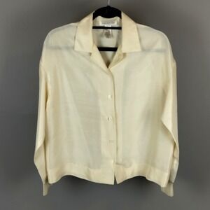 Vintage Jones New York 100% Silk Boxy Button Down Shirt Cream Ivory Womens 6